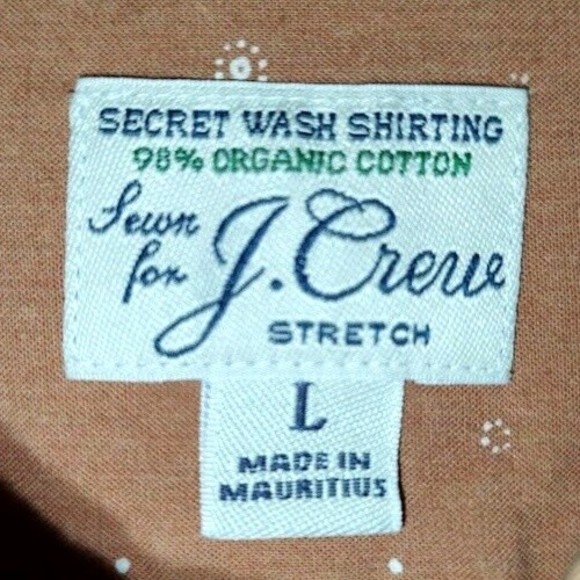 J.Crew Mens Slim Stretch Secret Wash Organic Cotton Poplin Sz Large Brown Shirt - Picture 3 of 7